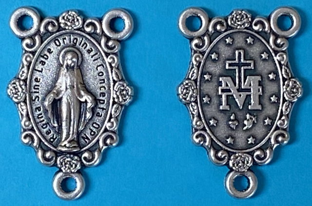 Floral Miraculous Medal Rosary Centerpiece